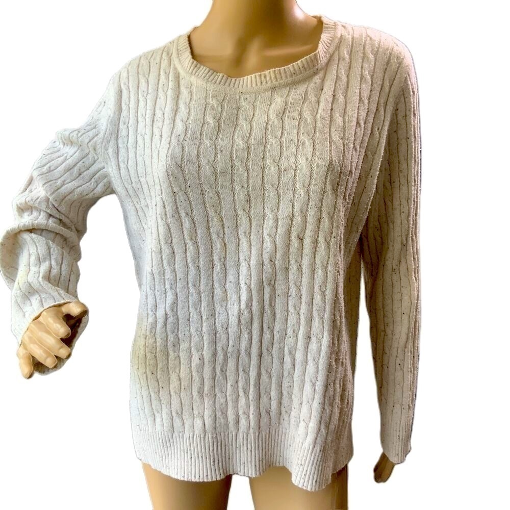 Karen Scott Beige Cable Knit Crew Neck Long Sleeve Sweater‎ Size Medium